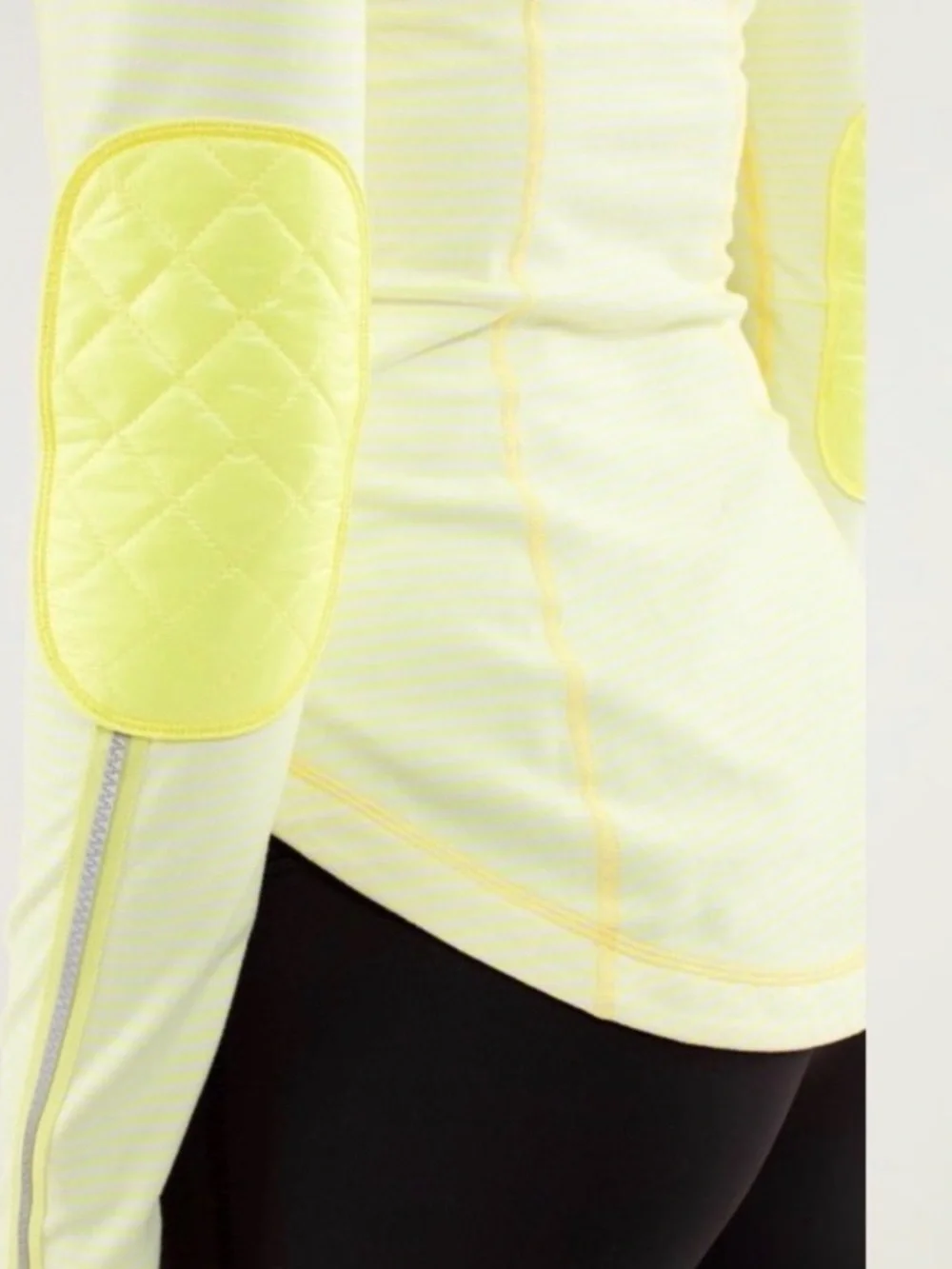 Lululemon Athletica Pace Queen Yellow Quilted Stripe & Reflective Long Slv Top